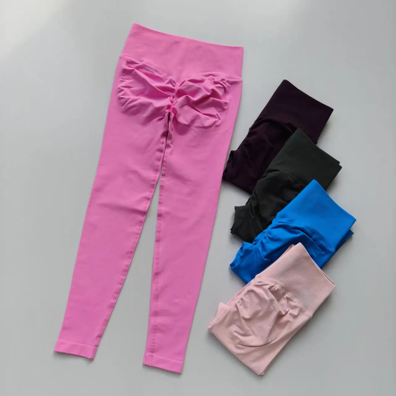 Nahtlose High-Waist-Leggings, pfirsichfarbene, figurformende Fitnesshose, eng anliegend, dehnbar, dünn, schnelltrocknend, atmungsaktiv, Yoga-Anzug, Sporthose – Detail 2