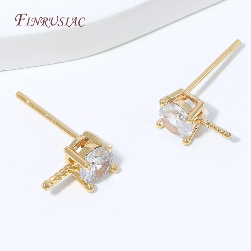 18K Gold Plated CZ Prong Set Pearl Earring Post Connector,with Pearl Mounting Accessories For DIY Earring Making Findings