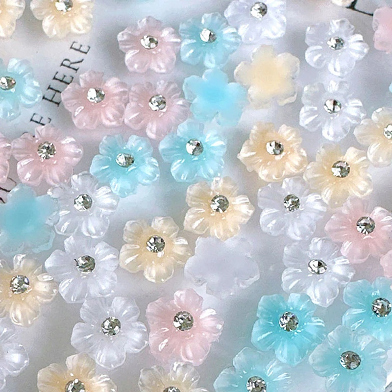 30 قطعة زهرة شفافة ملونة الراتنج كريستال الحفر مسمار الفن الديكور حساسة حجر الراين ثلاثية الأبعاد مانيكير DIY بها بنفسك مجوهرات اكسسوارات