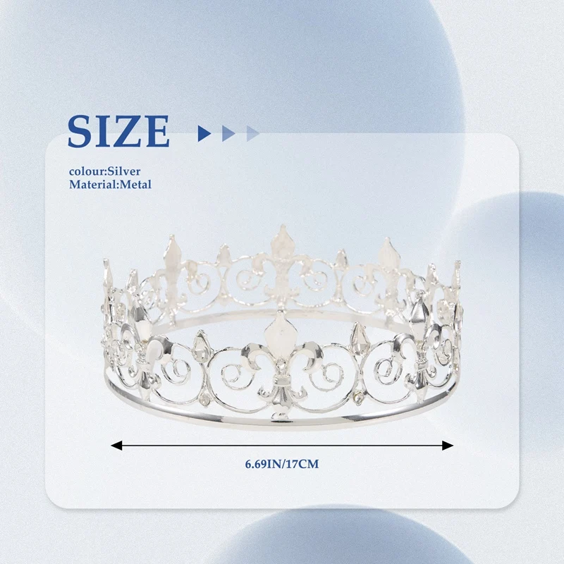 Royal King Crown For Men - มงกุฎเจ้าชายโลหะและ Tiaras, หมวกปาร์ตี้วันเกิดเต็มรอบ, เครื่องประดับยุคกลาง