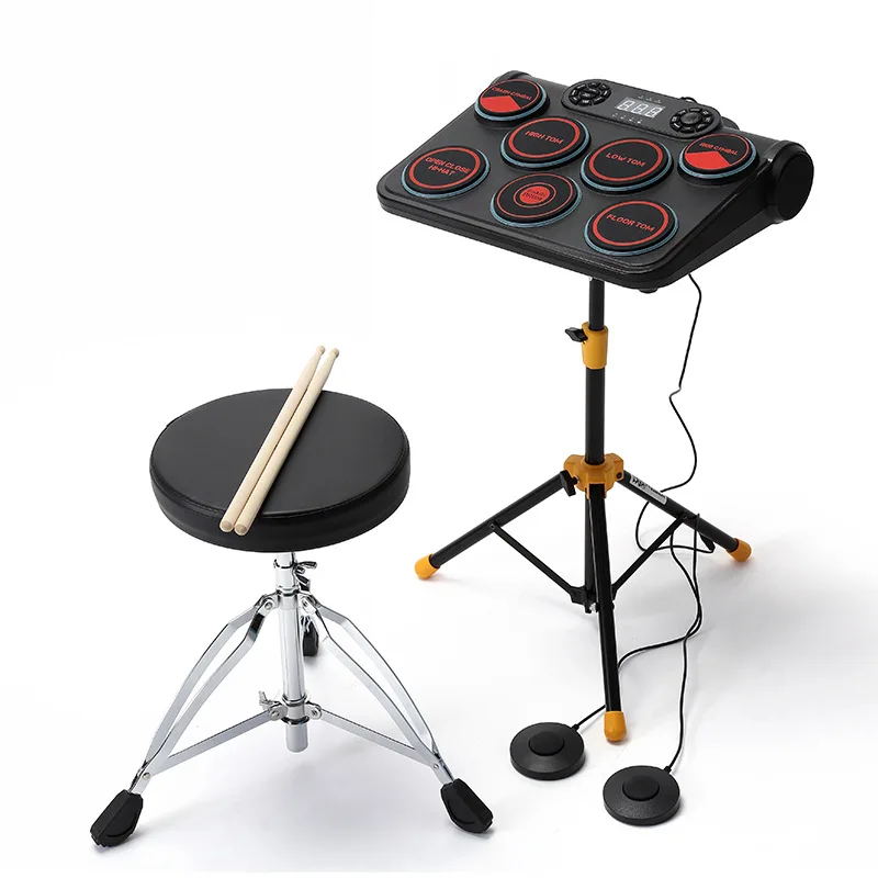 Portable Electronic Drum Set, Desktop Percussion Instrument for Adults Kids, 8 Pads MIDI USB Roll Up Drum Kit