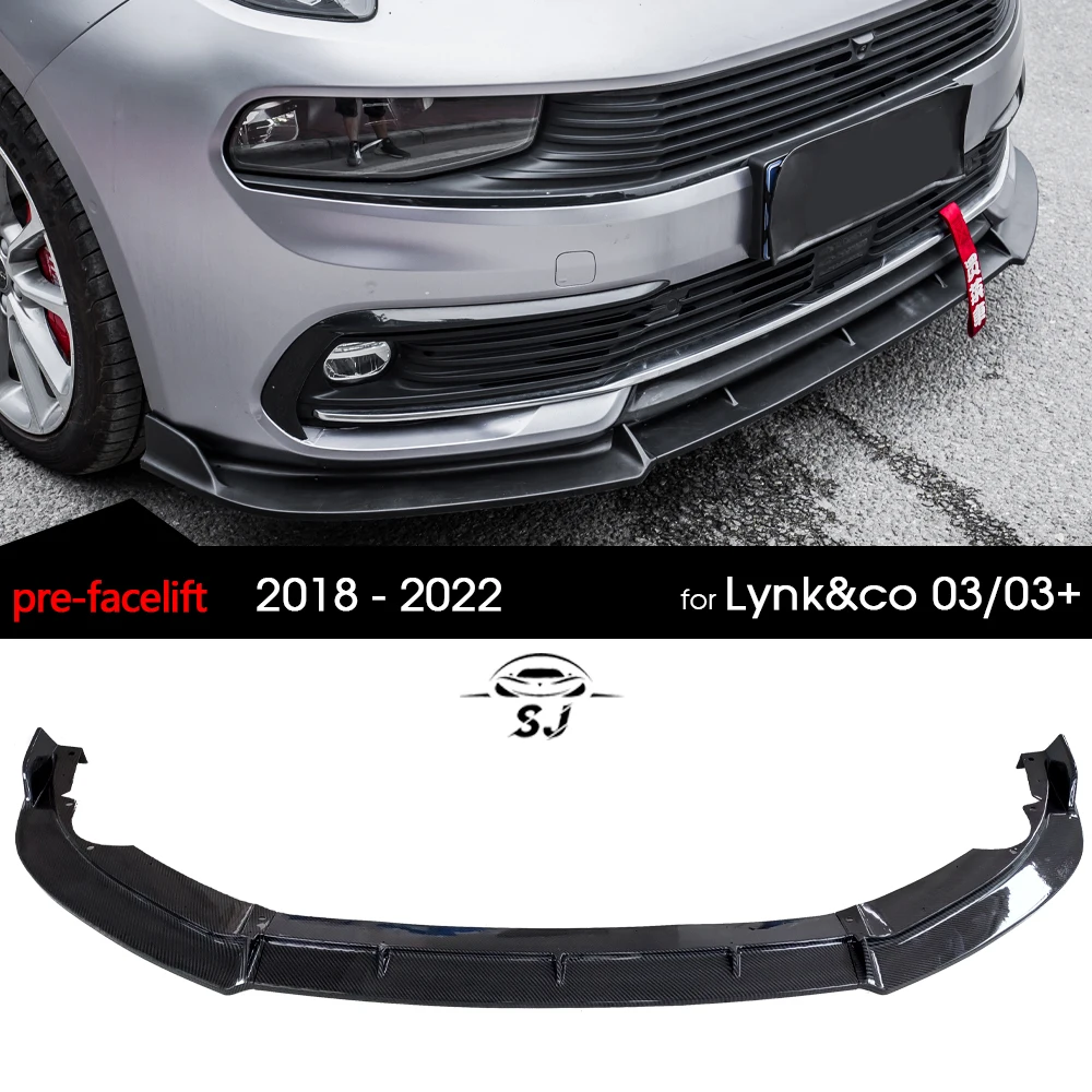 3PCS Black & Carbon Fiber Printing Front Bumper Cupspoiler Lip Spoiler for Lynk&co 03 1st Generation Pre-facelift 2018 - 2022