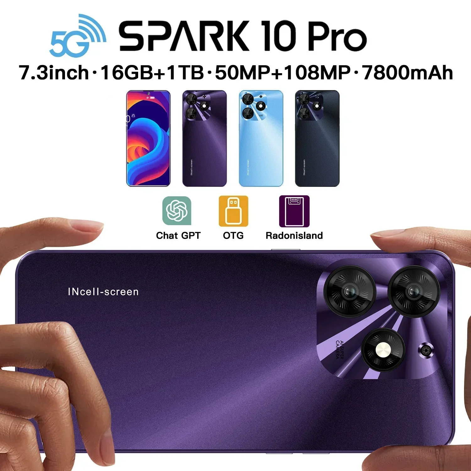 Hot Selling New Spark10 Pro Mobile Phone  Large Screen HD Dual SIM Dual Standby Smartphone Android Cheap Phone S22 Ultra