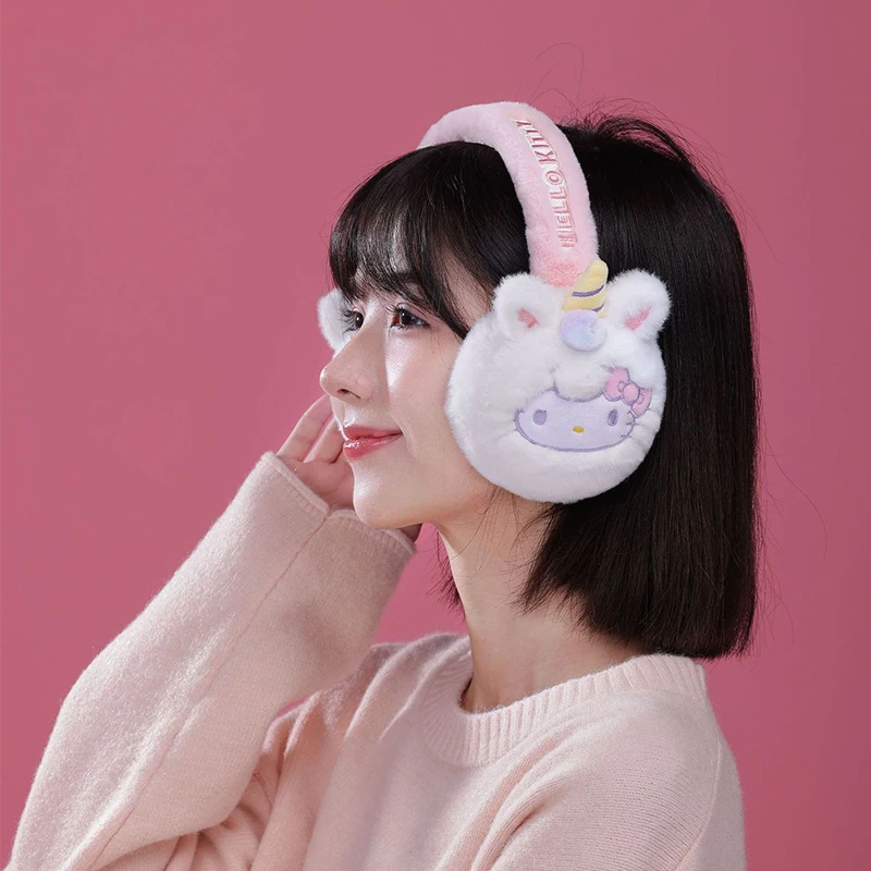 

Miniso Hello Kitty Winter Mother-Girl Warm Earmuffs Schoolgirl Thicken Fleece Ear Warmer Teenage Girls Cartoon Earcap Woman Gift