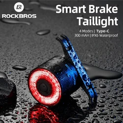 ROCKBROS Bike Smart Taillight LED Type-C Charging Cycling Saddle Seatpost Rear Light Alloy Waterproof Bicycle Warning Light