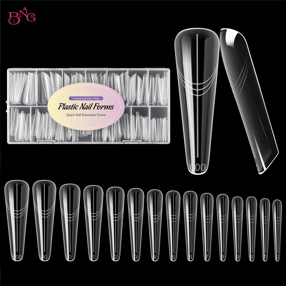 

BNG 150Pcs Widen Nail Dual Forms Square Poly Extension Gel Nail Molds Full Cover Coffin Nail Tips Manicure Nail Art Design Salon