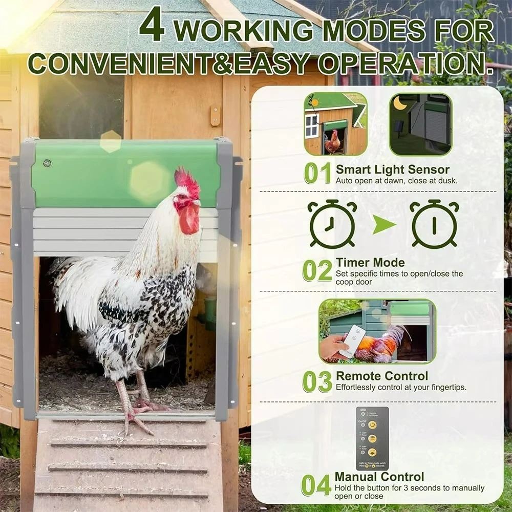 Automatic Solar Chicken Coop Door Opening Remote Control Waterproof Farm Automatic Chicken Coop Door Solar Powered