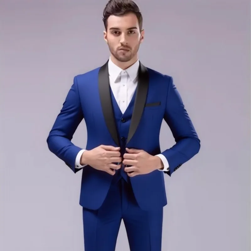 Men's Multi Tuxedo 3-Piece Suit, Black Shawl Lapel Slim Fit Formal Outfit for Wedding, Prom & Banquet