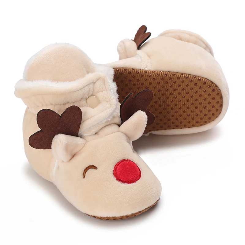 Baby Winter Christmas Cute Warm Cotton Shoes 0-1 Year Old Baby Cloth Sole Walking Shoes