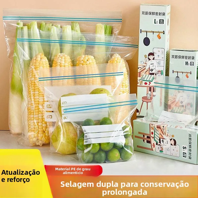 鮮度保持バッグ-ダブルリブ付き-密封食品グレード冷蔵庫保存専用バッグ-シール付き-セルフシールバッグ-家庭用サブパッキング-プラスチックシール