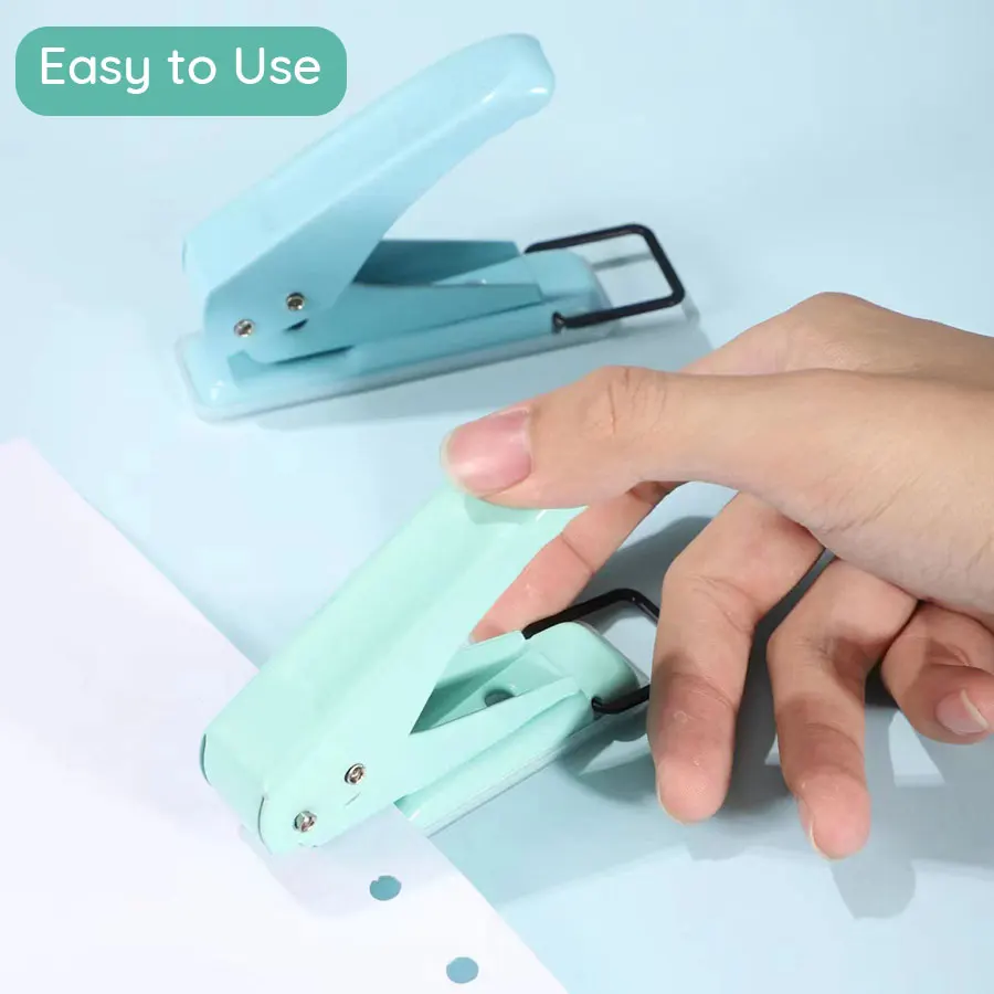Mini Portable Labor-saving Macaron Hole Punch Paper Puncher with 50pcs Loose-leaf Paper Book Binder Rings for Home Office