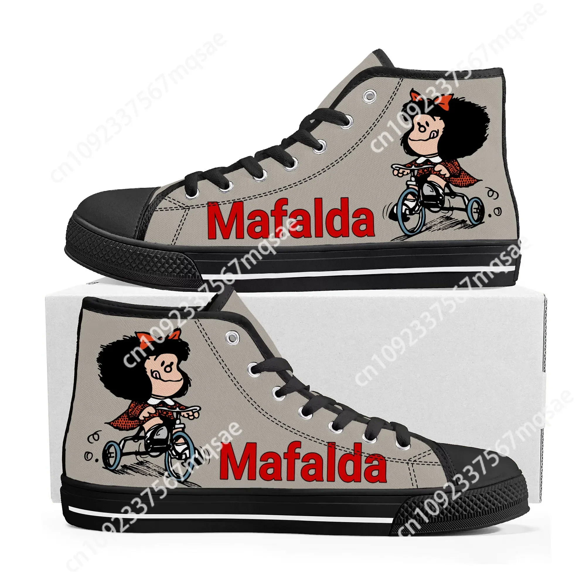 Hot Cartoon Role Mafalda High Top Sneakers Mens Womens Teenager Fashion High Quality Canvas Sneaker Custom Built Couple Shoes