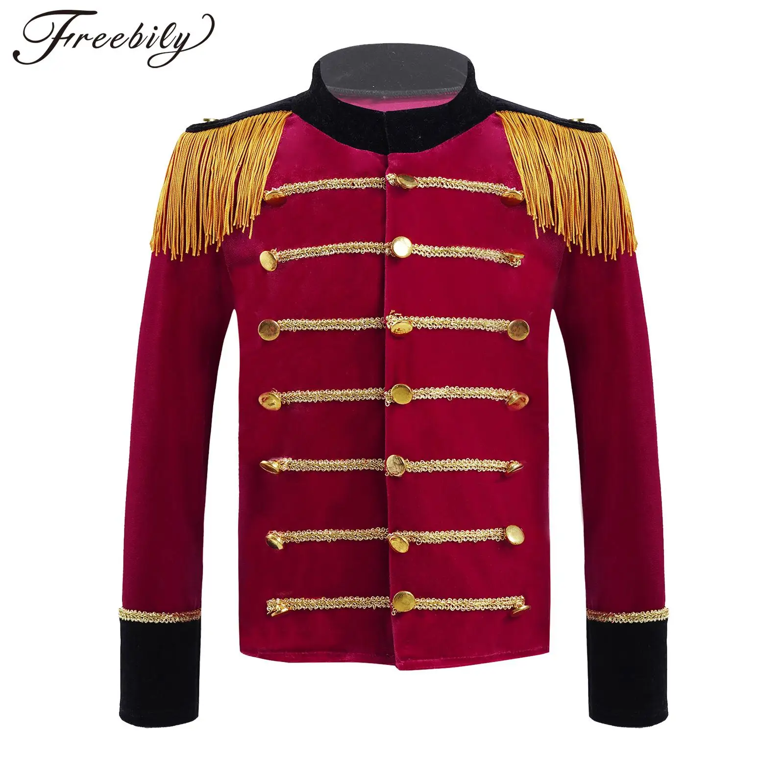 Boys Drum Trumpet Team Honor Guard Uniform Performance Long Sleeves Tassels Buttons Decor Coat Halloween Party Cosplay Costume