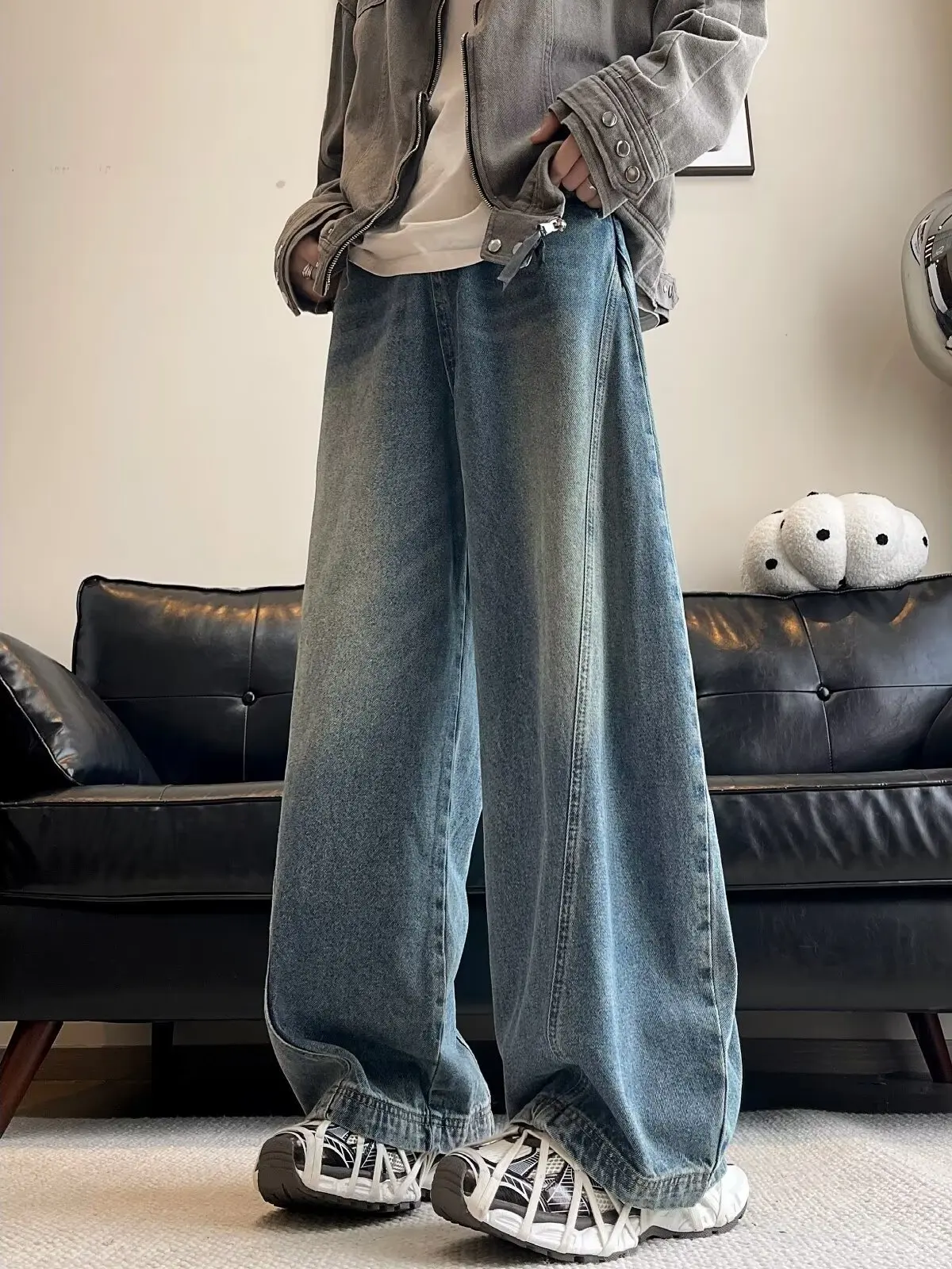 

Мужские джинсы в стиле хип-хоп, свободные широкие брюки с легким расклешением, прямой крой, повседневные джинсы, летняя мода