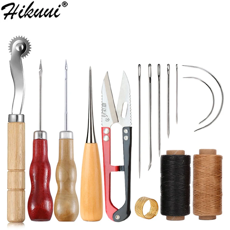 Hand Sewing Tools for Leather 30M Waxed Thread Stitching Needles Yarn Scissors Sewing Awl Leather Working Shoes Repair Tools