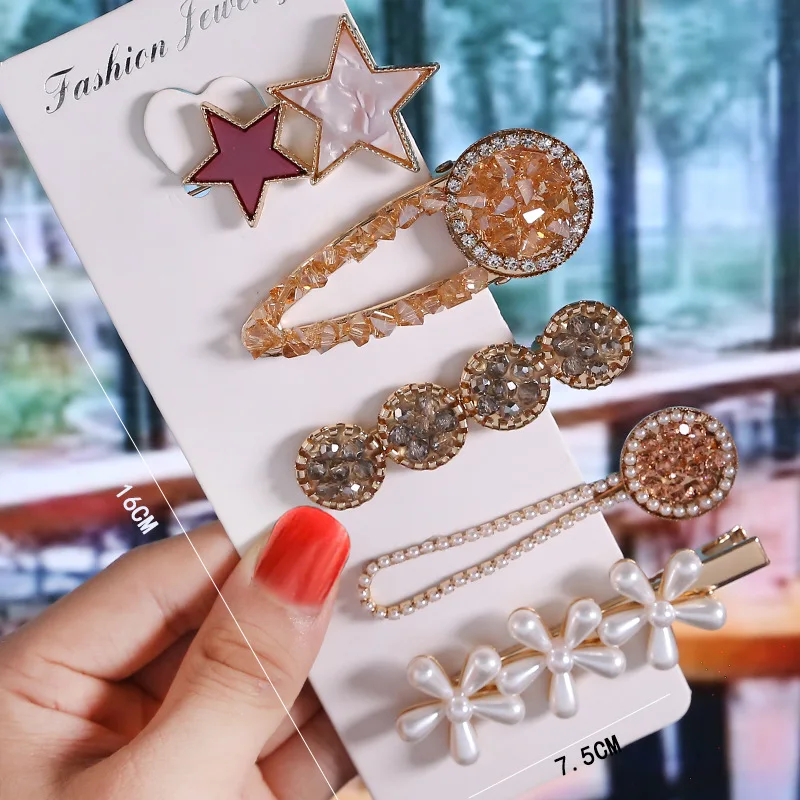 New Pearl Crystal Acrylic Hair Clips Set for Women Retro Geometric Barrettes Hairpins Girl Jewelry Korean Styling Tool Wholesale