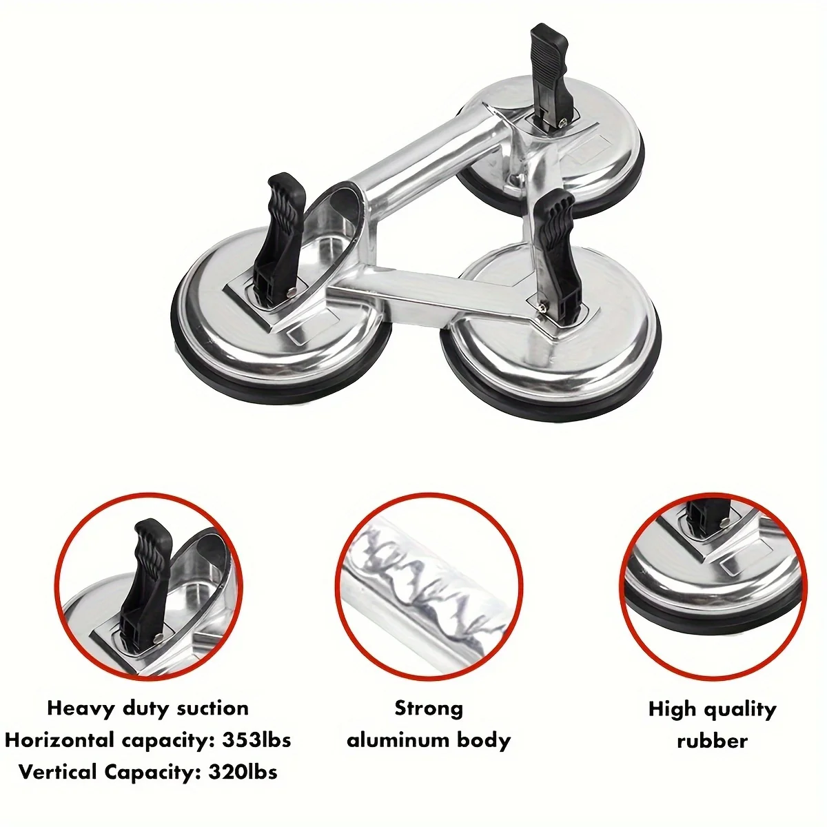 Glass Suction Cup, Used to Lift Glass/Car Windshields, Heavy-Duty Aluminum Vacuum Suction Cup/Lifter Bracket/Dent Extractor Kit