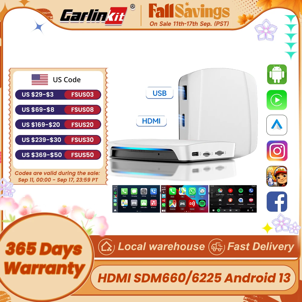 2024 HDMI CarlinKit Android 13 CarPlay Ai Box SDM660 6225 Wireless CarPlay Android Auto Video Smart TV Streaming Box for OEM Car