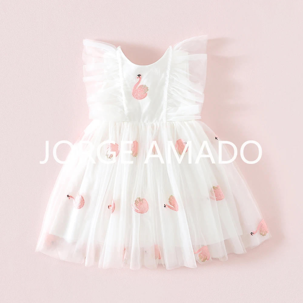 New Summer Kids Girls Party Dress Flutter Sleeve Tulle Layered Ruffle Fluffy Birthday Wedding Flower Girl Princess Dresses A7221