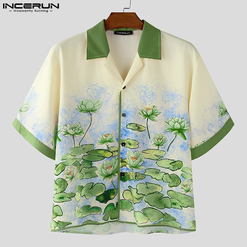 

INCERUN Men Shirt Printing Patchwork Lapel Short Sleeve Men Clothing Summer Loose 2025 Streetwear Fashion Male Shirts Tops S-5XL