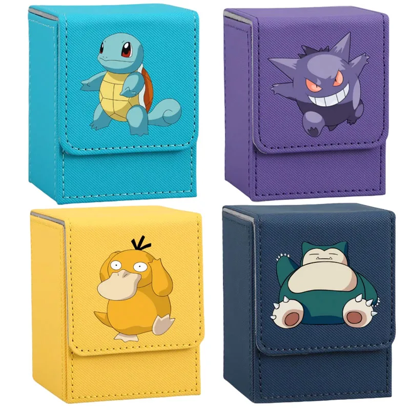 Pokemon Gengar Custodia per carte Psyduck Squirtle Bulbasaur Charmander Snorlax Fai da te in pelle Action Toy Figure Anime Game Collection Box