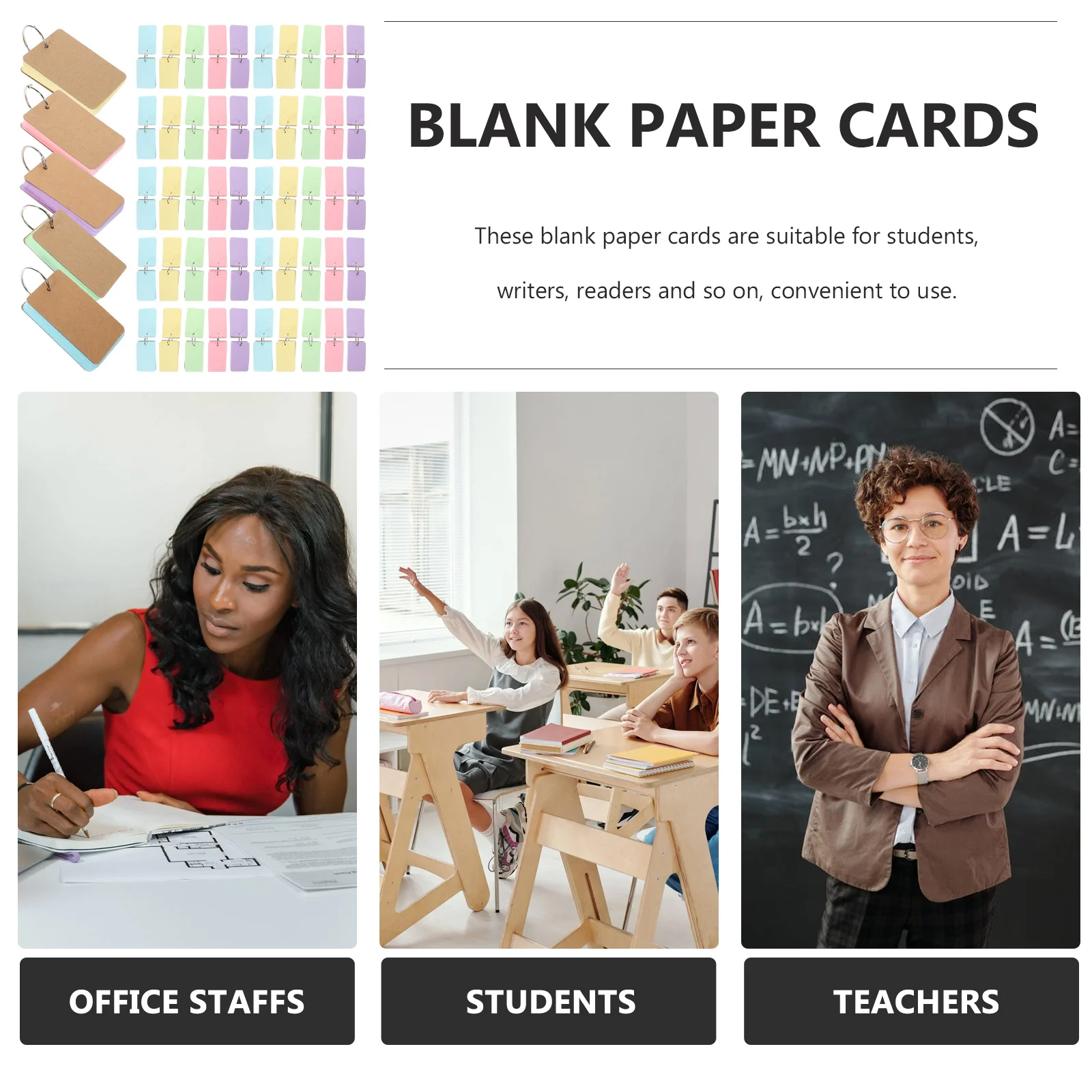 5 Books Kraft Paper Blank Cards Flash Cards with Ring Binder for DIY, Study, Notes and Scrapbooking Blank Vocabulary Card