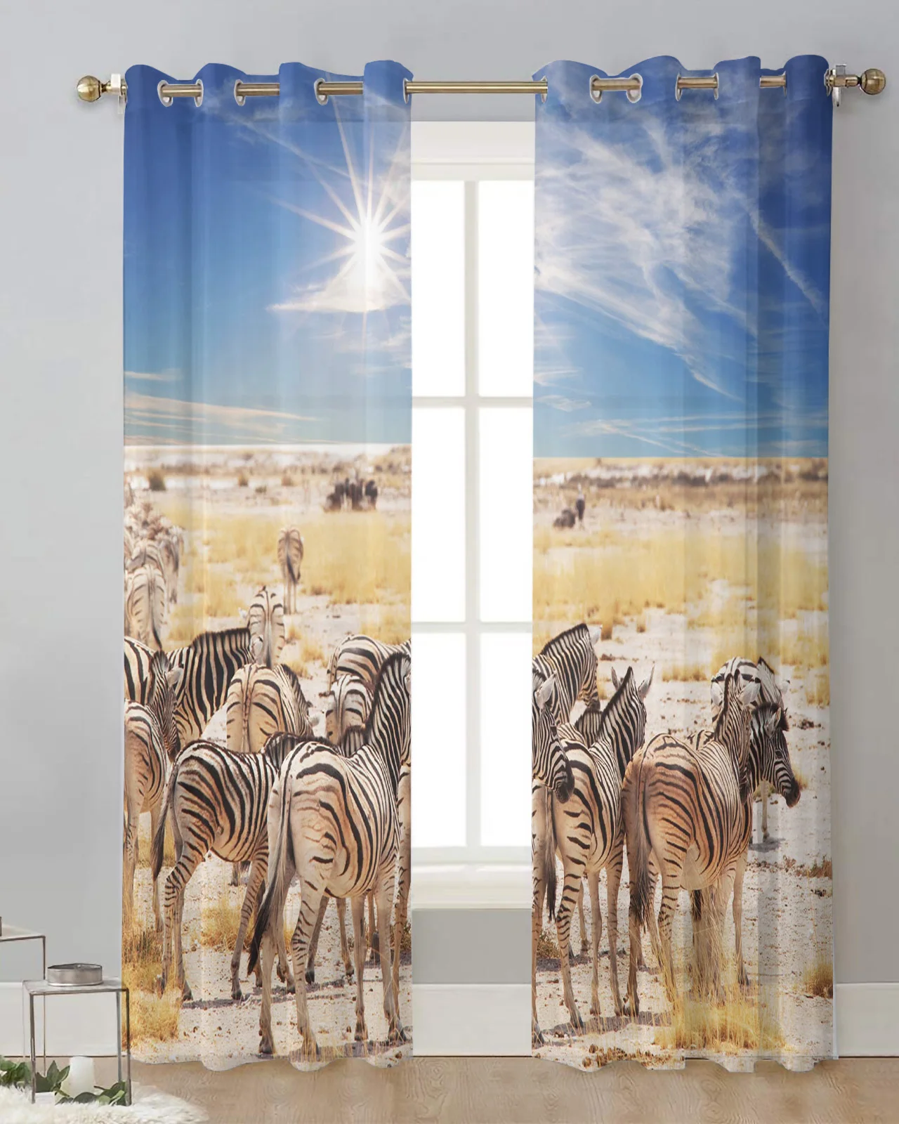 Zebra Sky Sun Grassland Sand Tulle Curtain Decorative Sheer Curtains for Living Room Bedroom Kitchen Hotel Home At Window Panels