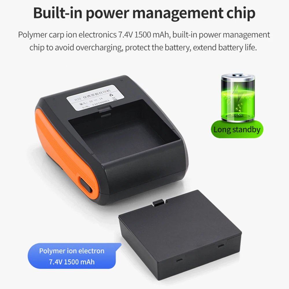 Receipt Printer 58mm Mini Thermal Printing Wireless BT USB 203dpi Mobile Printer w/ 2 Inch Thermal Paper for Android/iOS/Windows