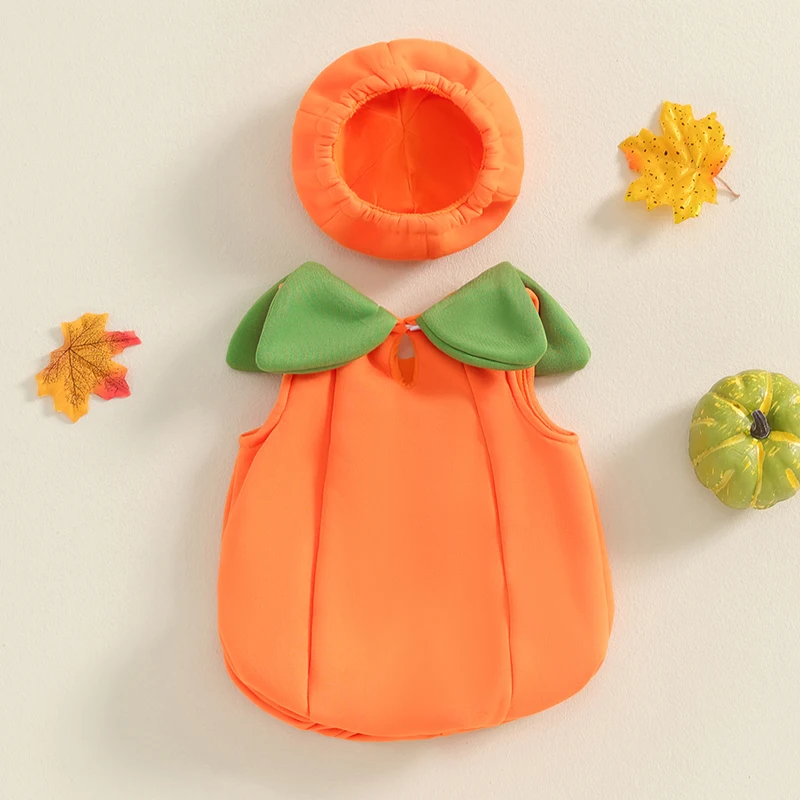 Newborn Baby Girls Boys Halloween Pumpkin Costumes Pumpkin Romper Bodysuit Hat Socks Halloween Outfits