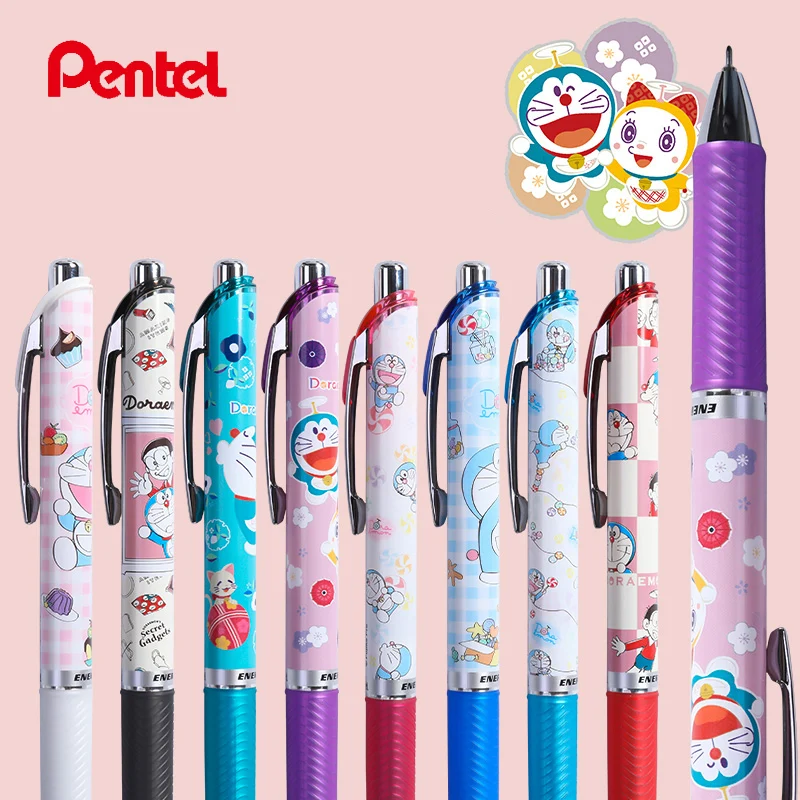 Japan Pentel Limited Cartoon Pattern Gel Pen Energel Quick-drying BLN75 Students Use Black Press Gel Pen 0.5mm Student Gift