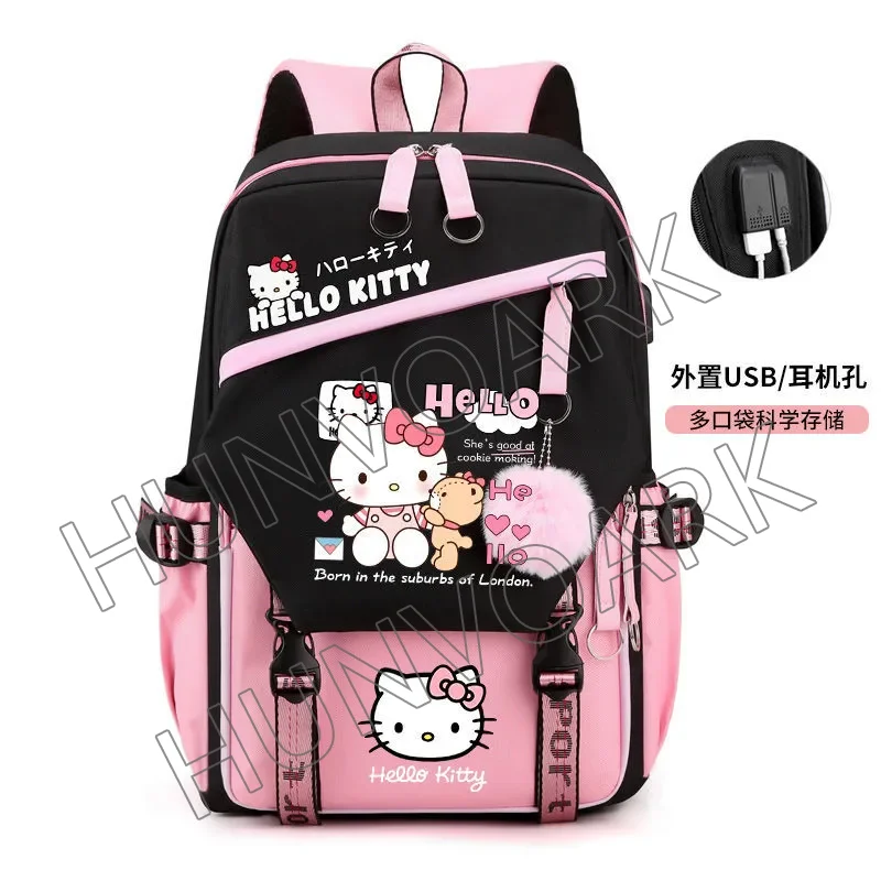 Kawaii Hello Kitty Backpack for Girls School Bags Portability Teens College Student Large Travel Shoulder Bag Mochilas Escolares