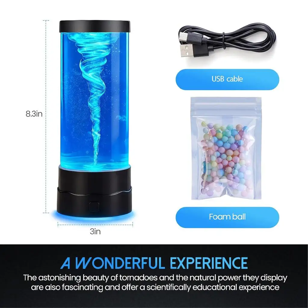 LED Tornado Light Water Vortex Night Light RGB USB Powered 7-Color Changing Mood Lamp Decorative Table Lighting for Bedroom Gift