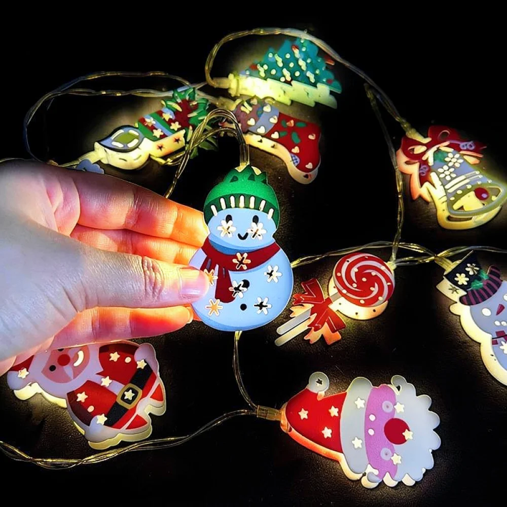 Iron LED Christmas String Lights Santa Claus Elk Tree Patterns Festive Holiday Party Decor Indoor Atmosphere Lighting