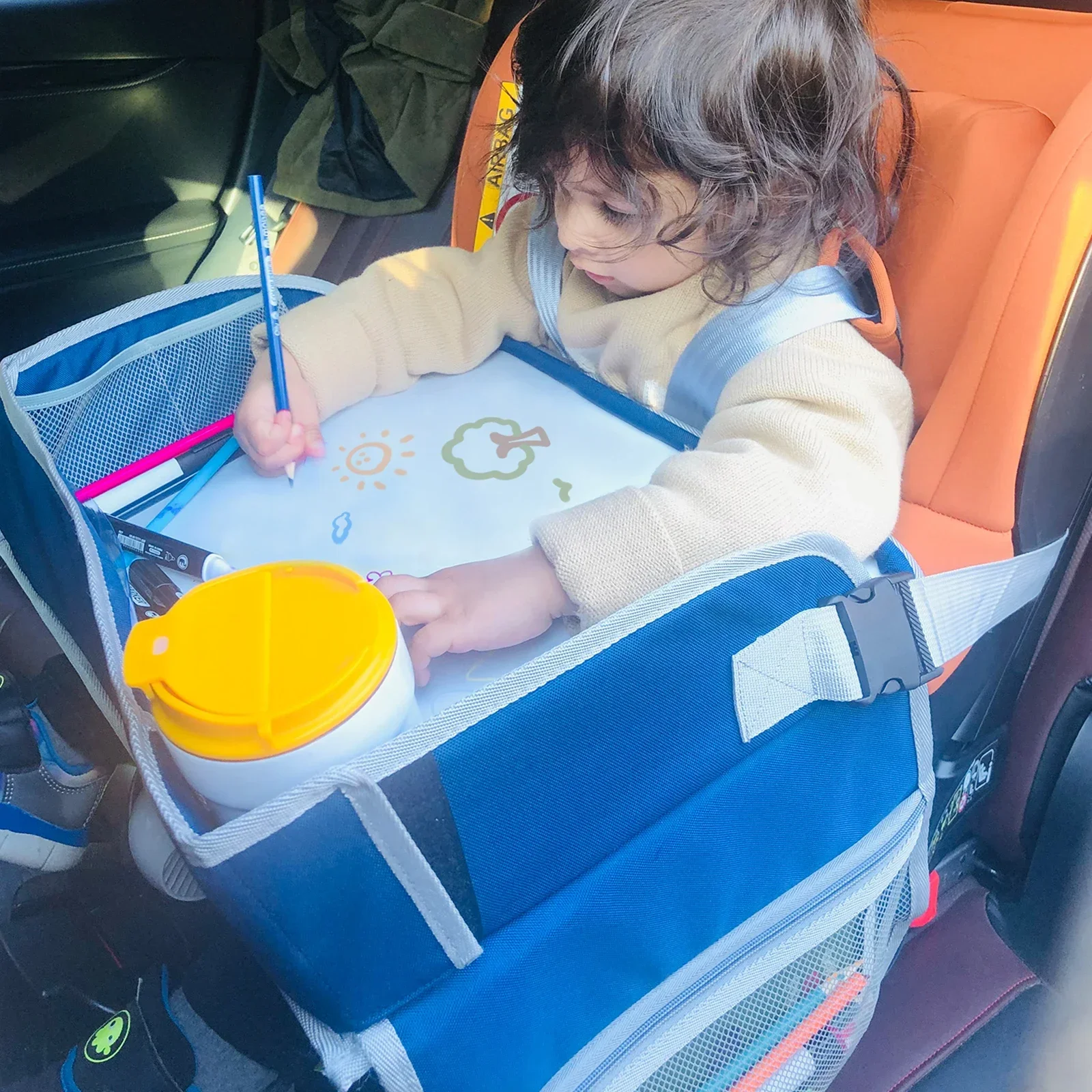 Bandeja de viaje portátil para niños, asiento de coche, tablero de pintura para niños, mesa de juego de viaje, soporte organizador impermeable