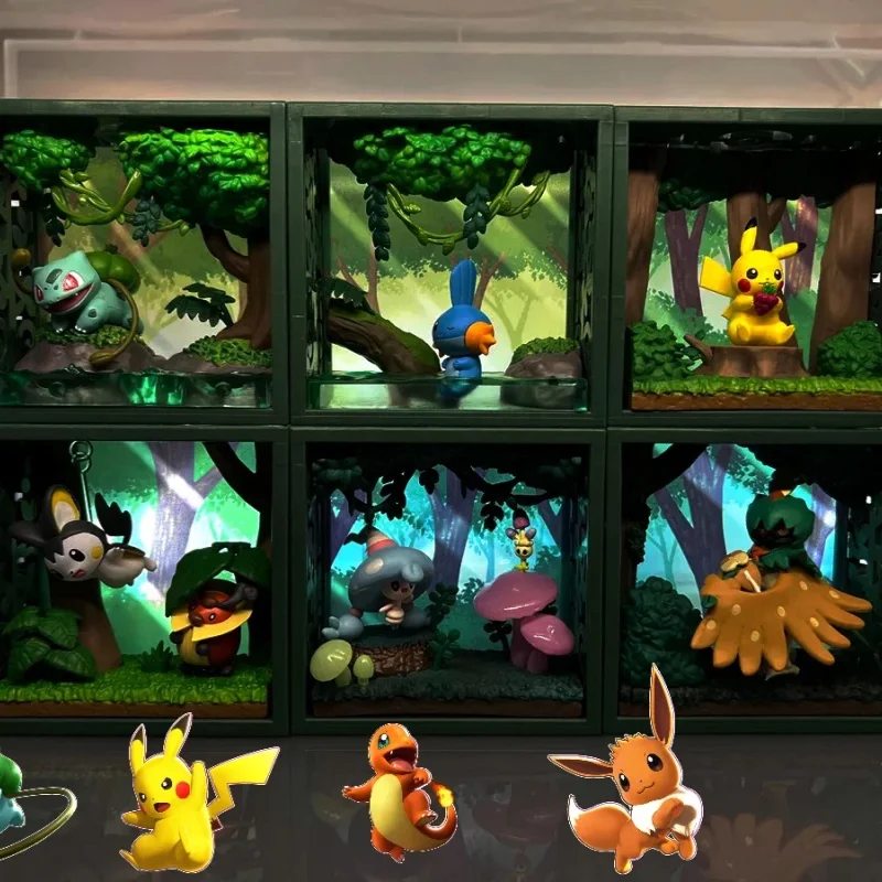 

Re-Ment Pokemon Frame Deep Green Forest Bulbasaur Mudkip Пикачу EmolgaandKricketot HattremandMorelull Decidueye Модель игрушки в подарок