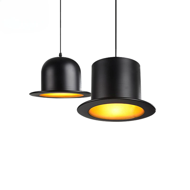 

Retro Pendant Lamp Jazz Top Hat Aluminum Pendant Lamp 110v 220v E27 Outside Black Inside Golden Bar Counter Bedroom Cafe Lamp