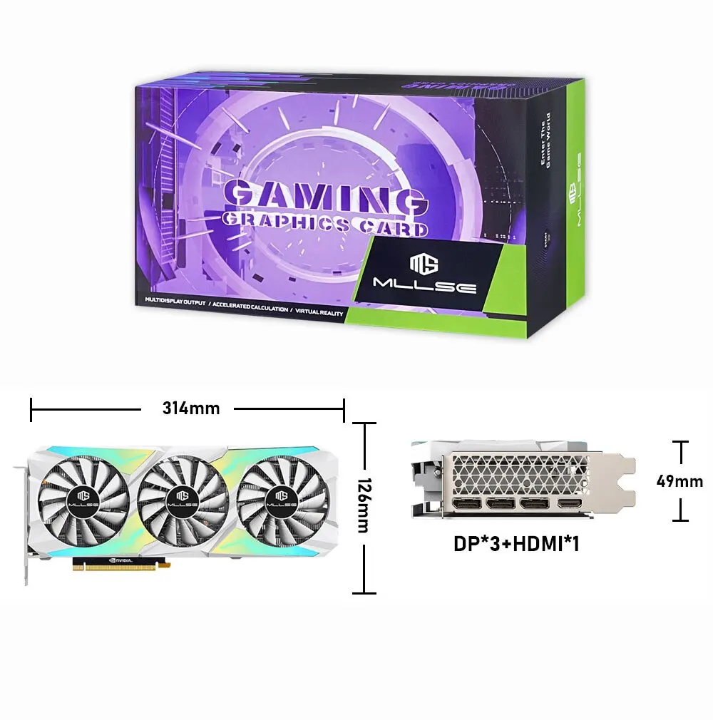 MLLSE RTX 3080 10GB Graphics Card GDDR6X 320 Bit PCI-E 4.0Γ16 8+8Pin NVIDIA GPU RGB Lighting Gaming Video Card Placa De Video