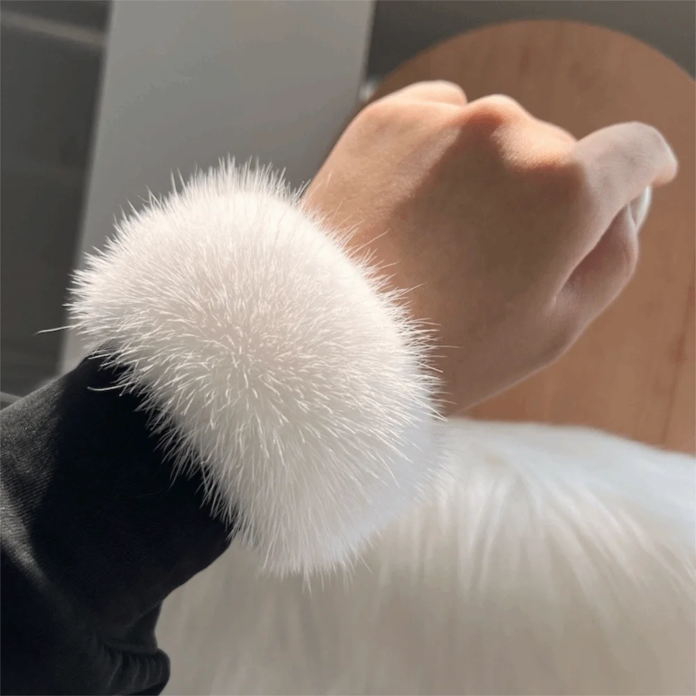 Fashion Cute Mink Fur Cuffs Warm Hand Arm Warmer Wristbands