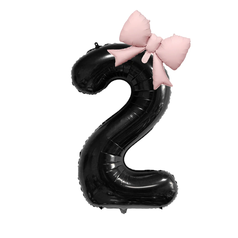 2 Stück 40 Zoll schwarze Schleife Zahlenfolienballons Foto Requisiten Hochzeit Geburtstag Party Dekorationen Jubiläumsdekoration