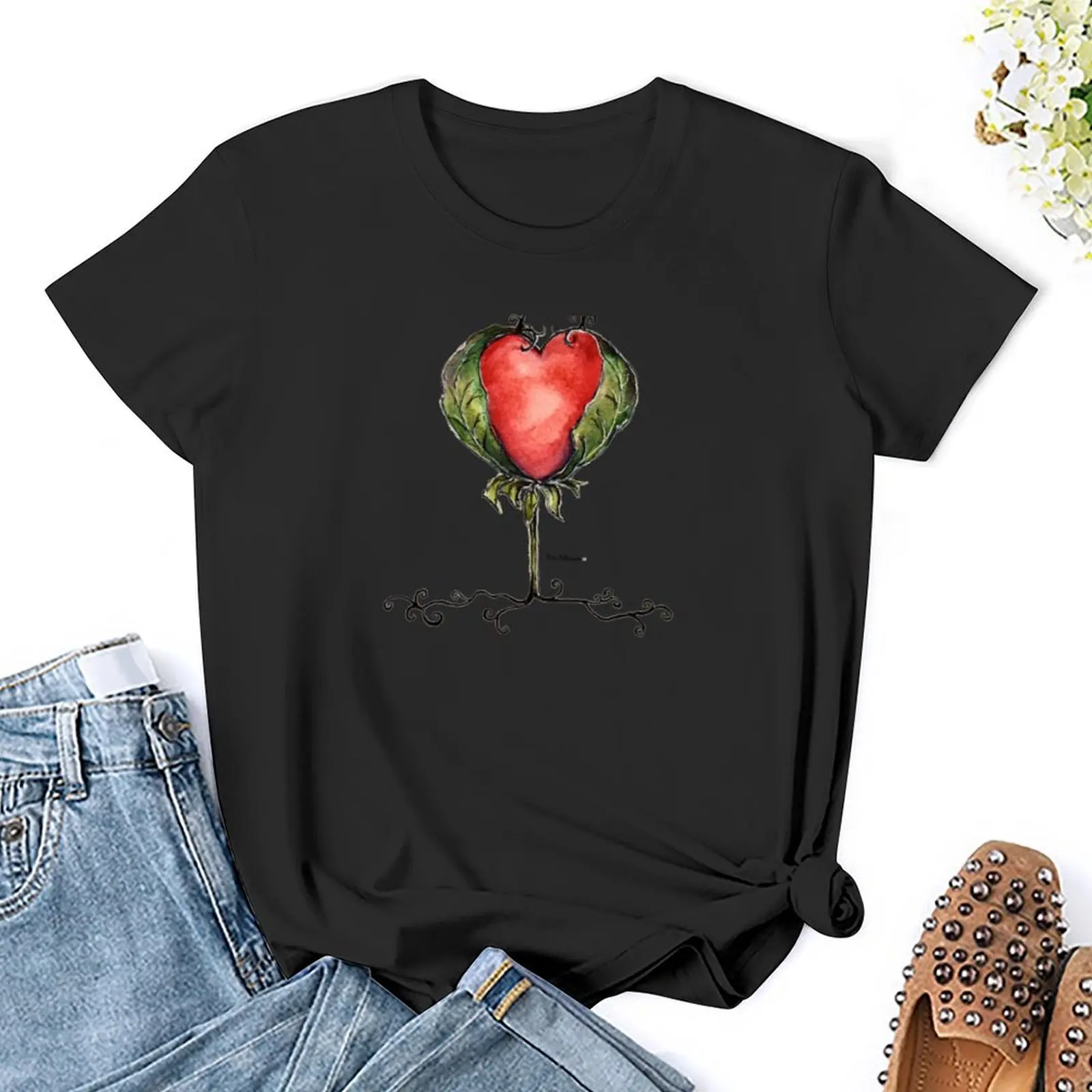 Eigentijdse Hart Kunst Aquarel T-Shirt Vrouwelijke Zomer Kleding T-Shirts Voor Vrouwen Grafische T-Shirts Grappig