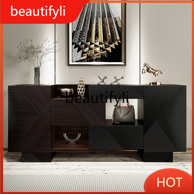 خزانة جانبية لتناول الطعام من خشب الجوز الفاخر على الطراز الأوسط القديم لمدخل الفيلا وخزانة الأحذية C6601 #1