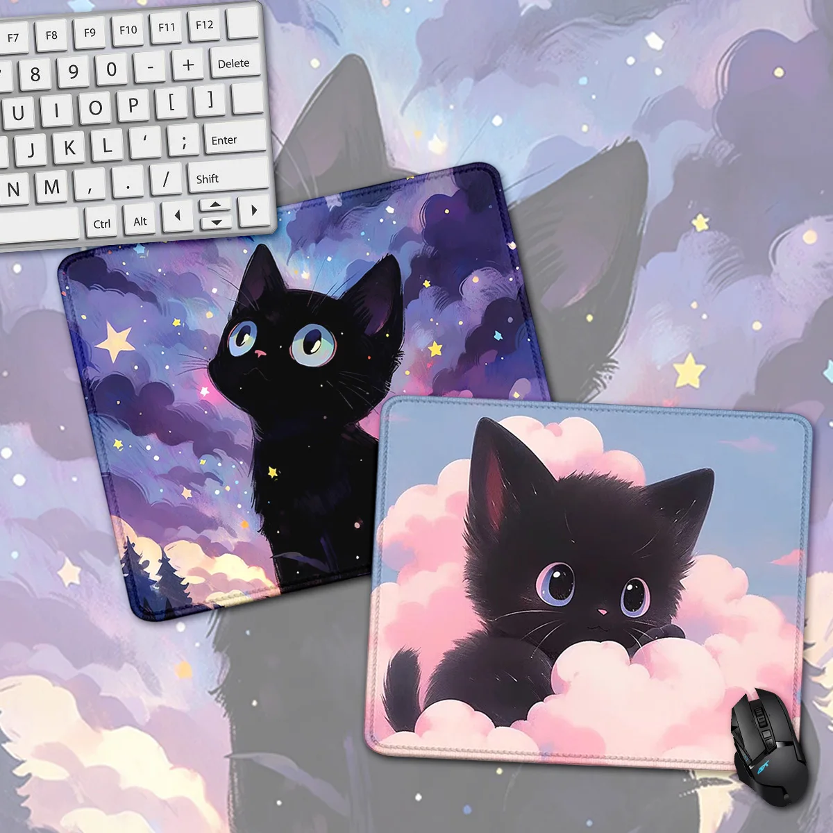 Bonito céu estrelado gato mousepad computador de escritório pequeno teclado mouse pad mesa grande teclado tapete portátil antiderrapante almofada gamingma