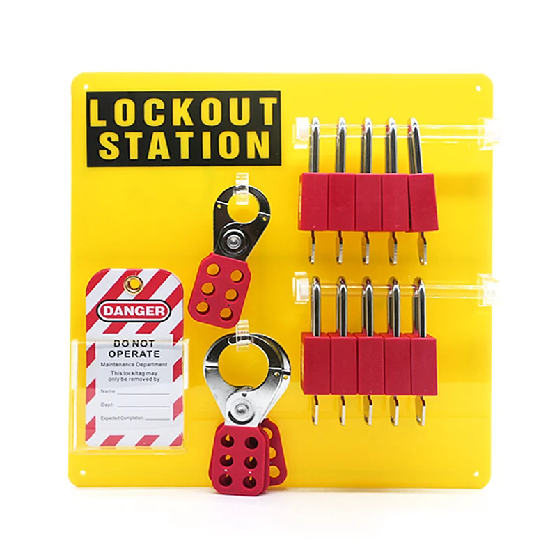 Wall Mounted Lockout Station Clear Open Type Yellow 10-lock Hanging Board with Case Unfilled Appliance Tools Storage No Cover