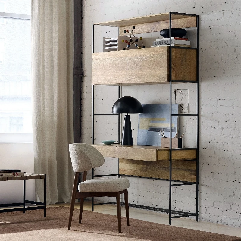 Nordic retro style metal solid wood combination bookshelf with cabinet storage compartment living room study multi-functional sh