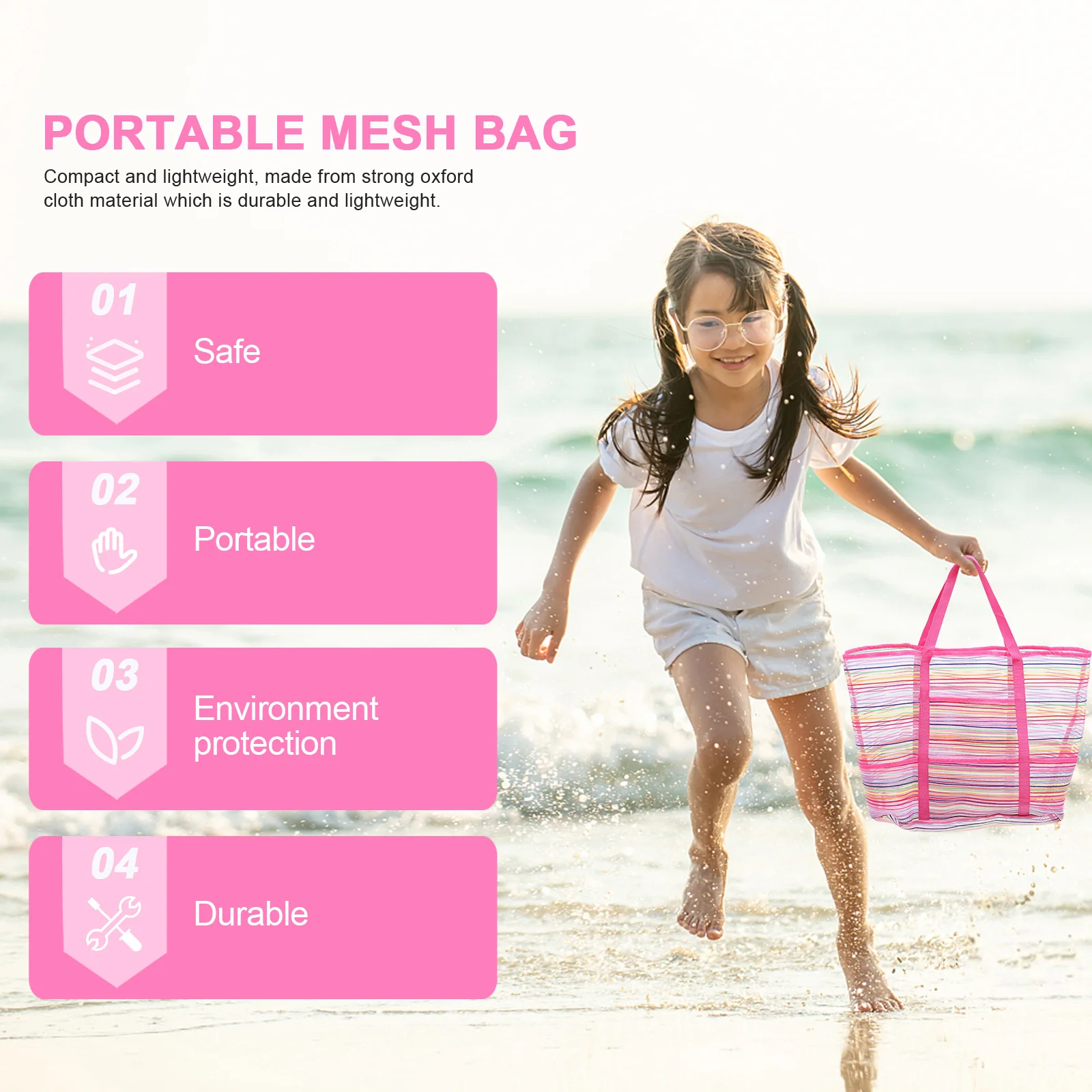 Sacs de plage en maille légère pour enfants, 2 pièces, pochettes de rangement colorées et durables, organisateur de voyage, sacs de jouets de plage colorés