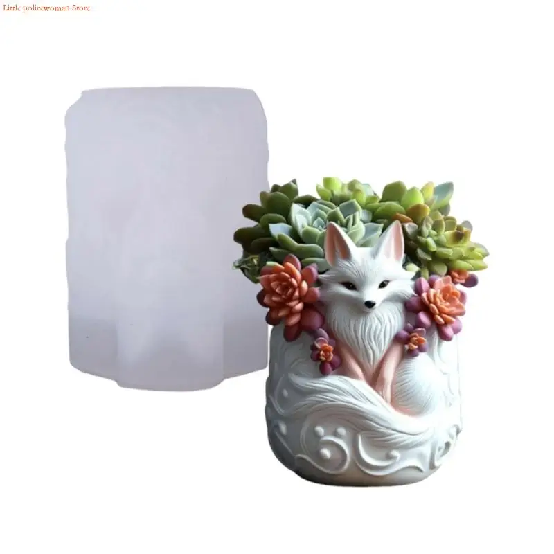 F92D Silicone Resin Mold Foxes Planter Mooulds for Handmade Jewelry Decorative Holder and Pots