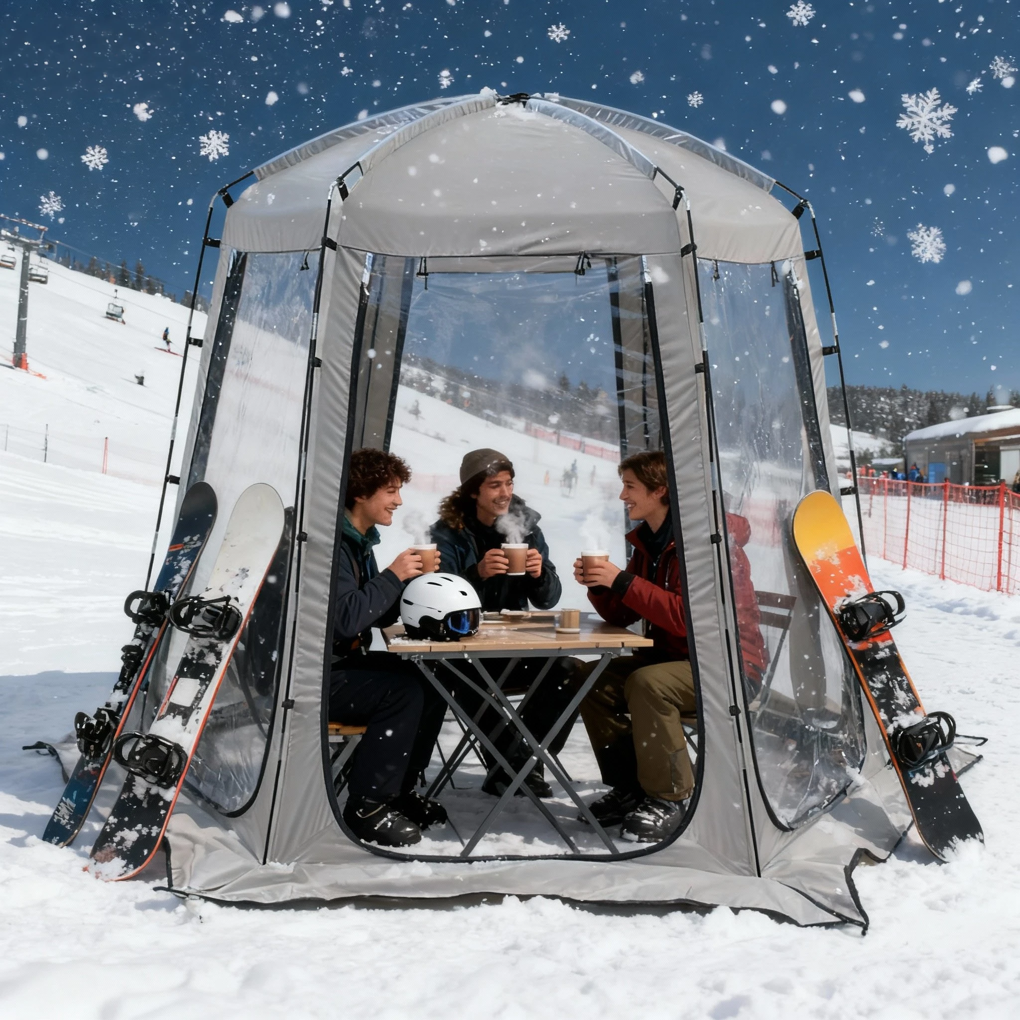4 Person Clear Winter Fishing Tent - Cold-Weather Resistant, Sunbathing & Outdoor Pet Playhouse for Family/Fans