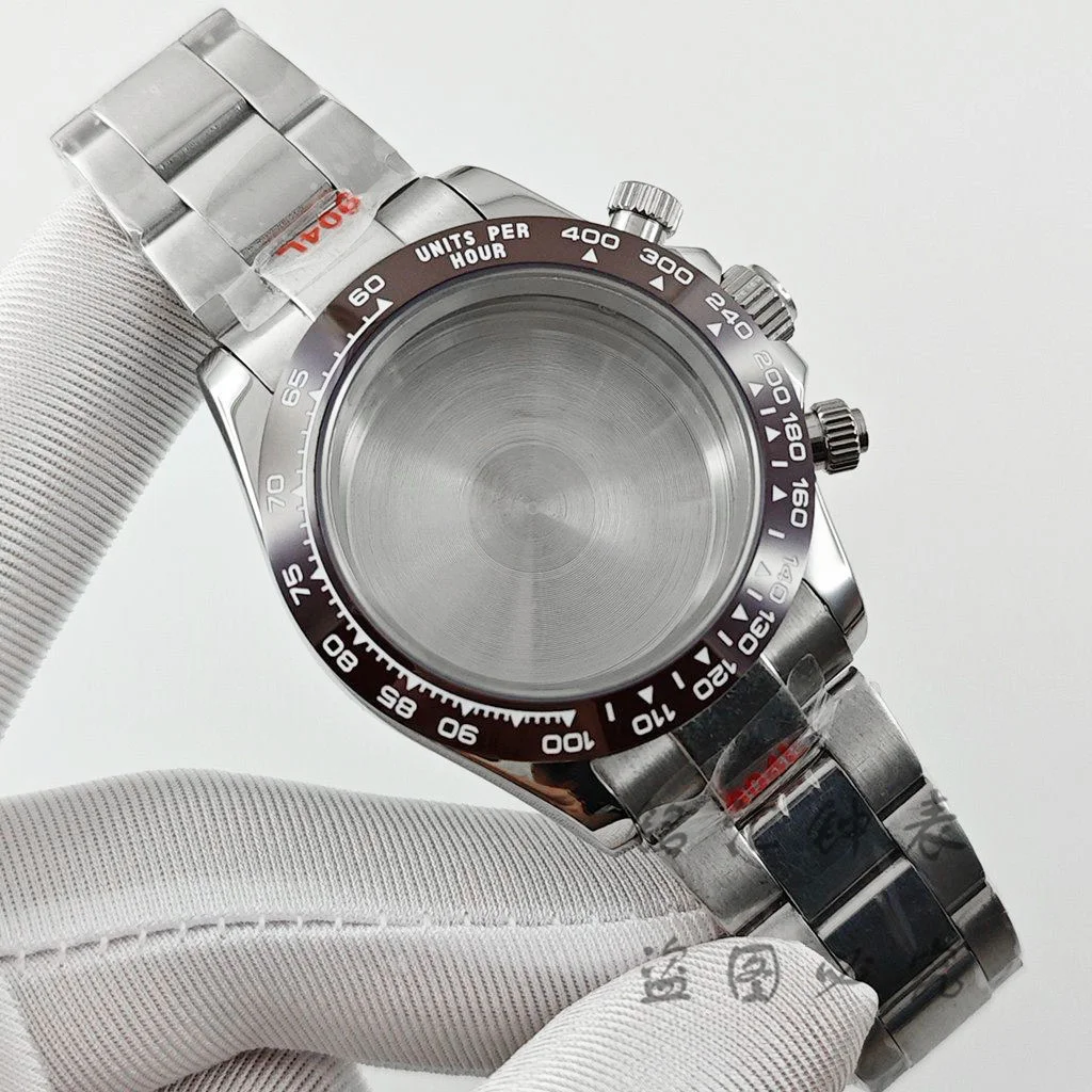 VK63 40mm Brown Ceramic Bezel Daytona Polished Oyster Bracelet Watch Case Sapphire Crystal Men's Watch for VK63 VK64 Movement