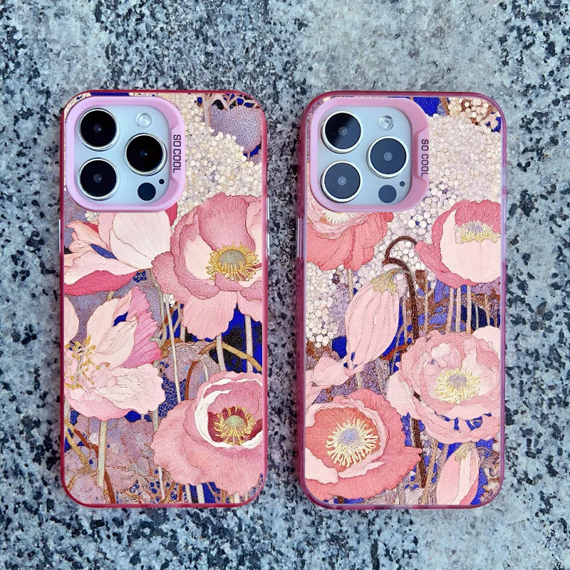 

Flower Summer Pink Floral Phone Case For iPhone 14 15 16 Pro Max Plus 13 11 12 Mini Pro Max Shockproof Laser Back Cover Fundas