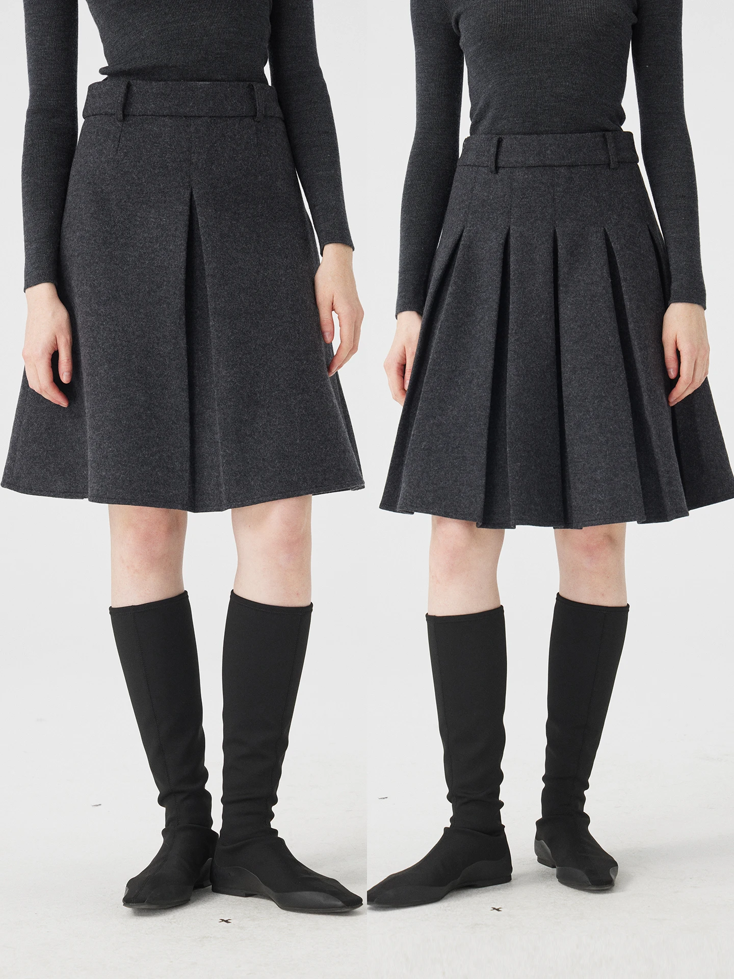 

Женская плиссированная юбка А-силуэта из шерстяной смеси с высокой талией, повседневная, модная, простая, универсальная